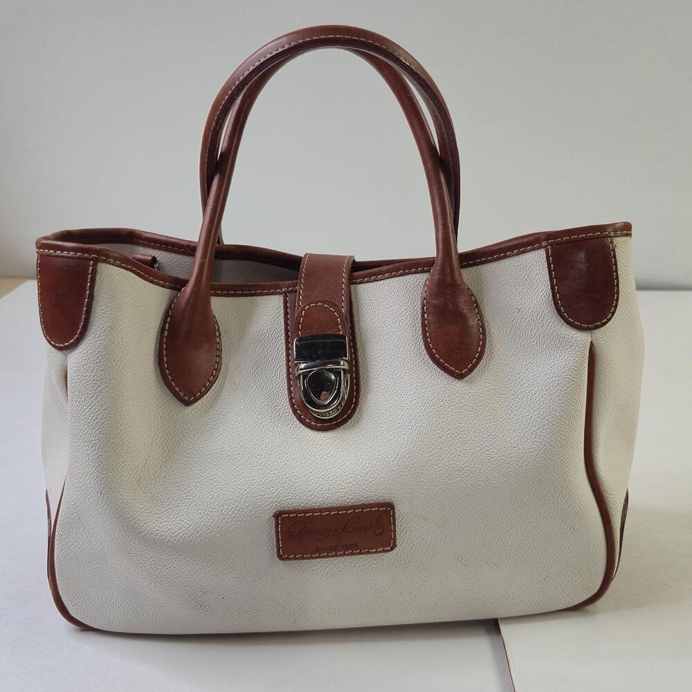 Dooney & Bourke Pebble Grain Satchel Bag Womens Small White Leather Logo Lock